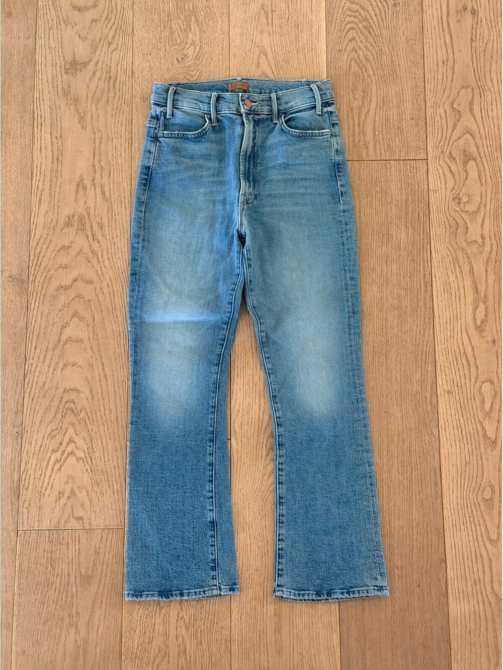 MOTHER The Hustler Ankle Scenic Route High Rise Flare Jeans Blue Womens 28